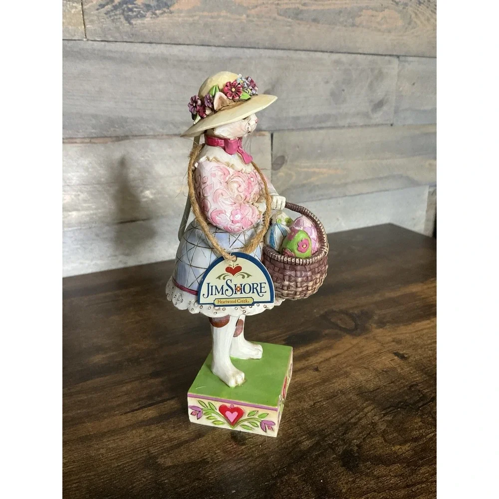 Jim Shore Kitty So Pretty Easter Cat Holding Basket Of Eggs Enesco 7